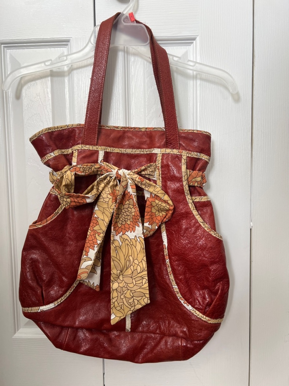 Anthropologie Burt orange Floral-Trim lace Tote Bag with Bow Accent